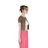 SETSETSET KNIT SHORT SLEEVE CROP CARDIGAN BROWN