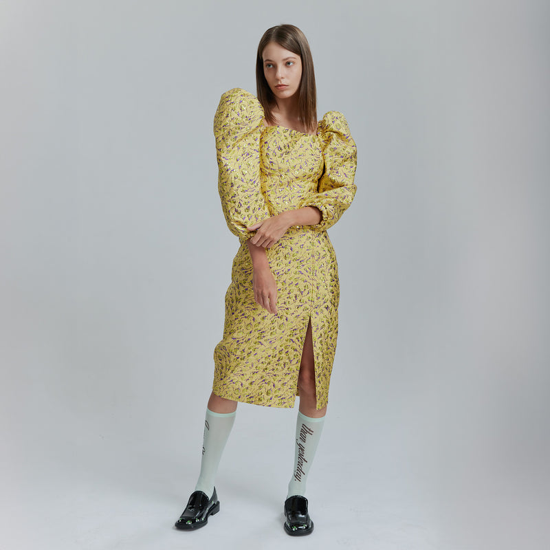 AVAVAV JACQUARD PENCIL SKIRT YELLOW