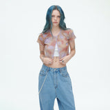 SSERPE WATER BUBBLE TIE-DYE CROP CARDIGAN PURPLE & ORANGE