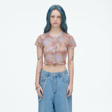 SSERPE WATER BUBBLE TIE-DYE CROP CARDIGAN PURPLE & ORANGE