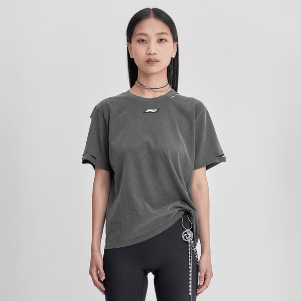 FAN YOUNG REGULAR FIT FIRE LOGO VINTAGE TEE GREY