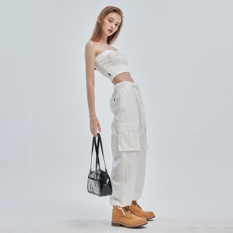 CRANK COTTON WAX CARGO SIDE PANTS WHITE