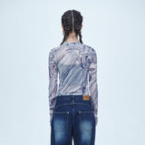 SSERPE LIQUID METAL MESH CROP TEE MULTI