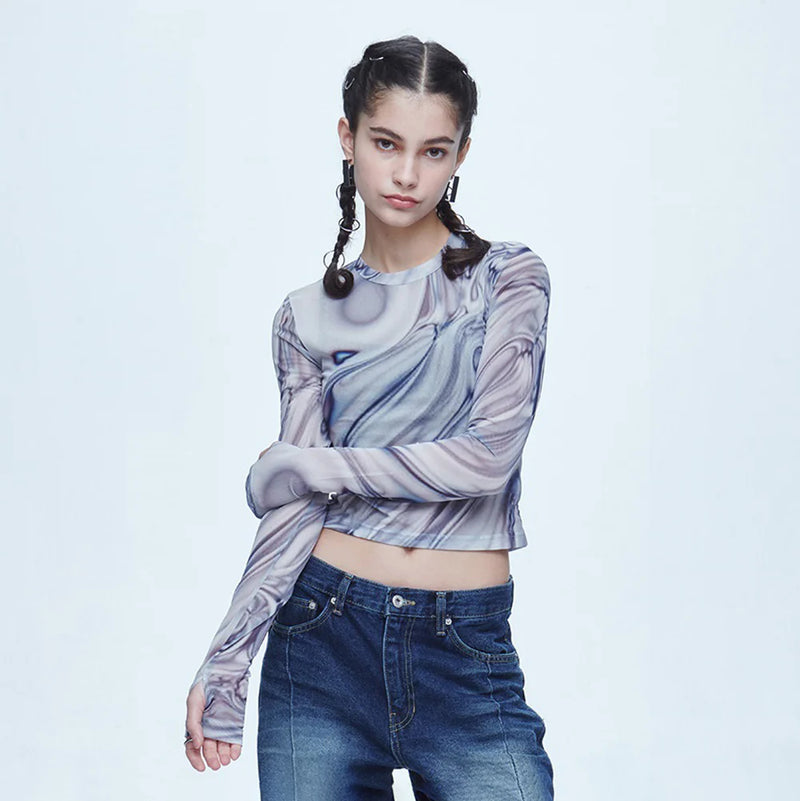SSERPE LIQUID METAL MESH CROP TEE MULTI
