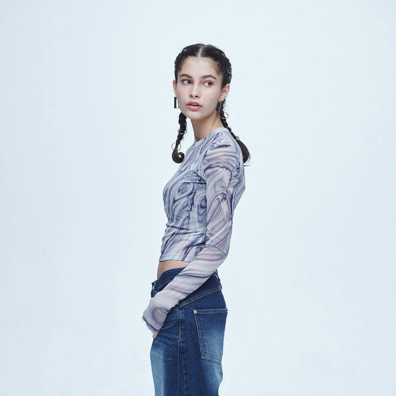 SSERPE LIQUID METAL MESH CROP TEE MULTI