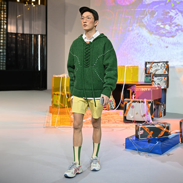 KOWLOON CITY BOY FELTED LACE UP  HOODIE GREEN
