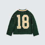 KOWLOON CITY BOY PINS COLLEGE CABLE SWEATER GREEN