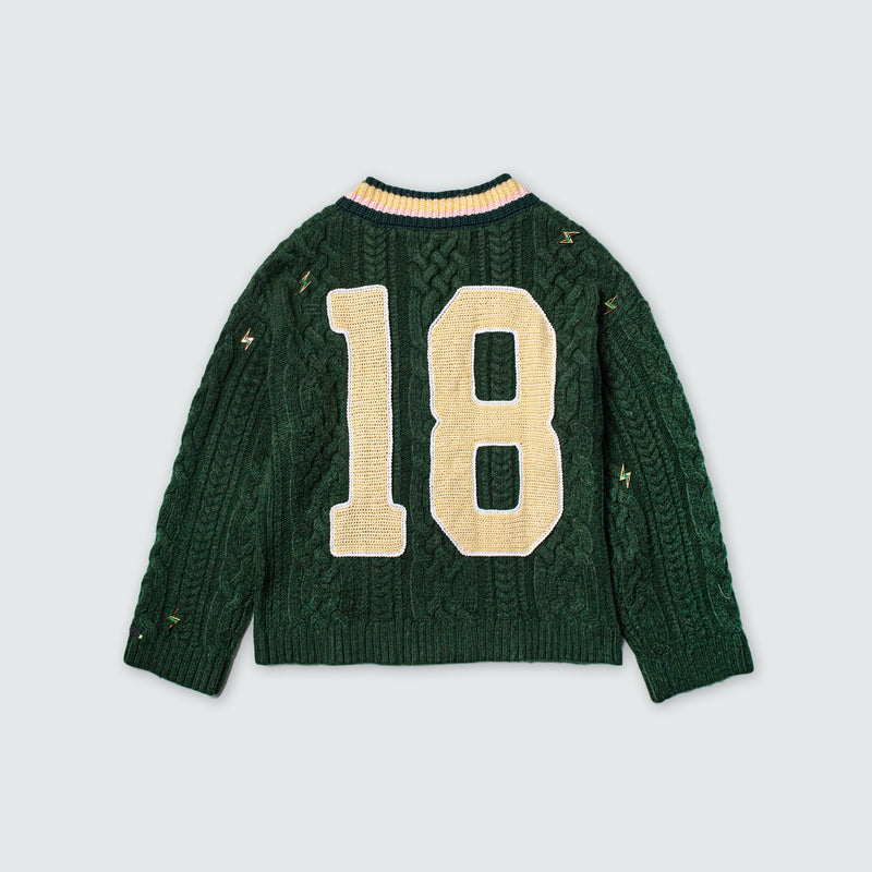 KOWLOON CITY BOY PINS COLLEGE CABLE SWEATER GREEN