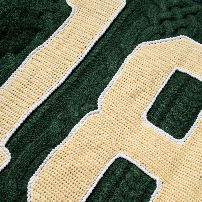 KOWLOON CITY BOY PINS COLLEGE CABLE SWEATER GREEN