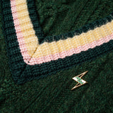 KOWLOON CITY BOY PINS COLLEGE CABLE SWEATER GREEN