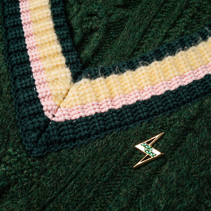 KOWLOON CITY BOY PINS COLLEGE CABLE SWEATER GREEN