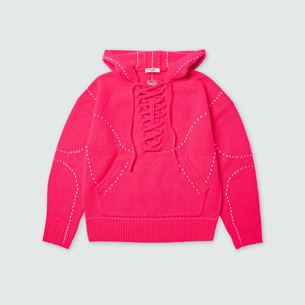 KOWLOON CITY BOY FELTED LACE UP HOODIE PINK