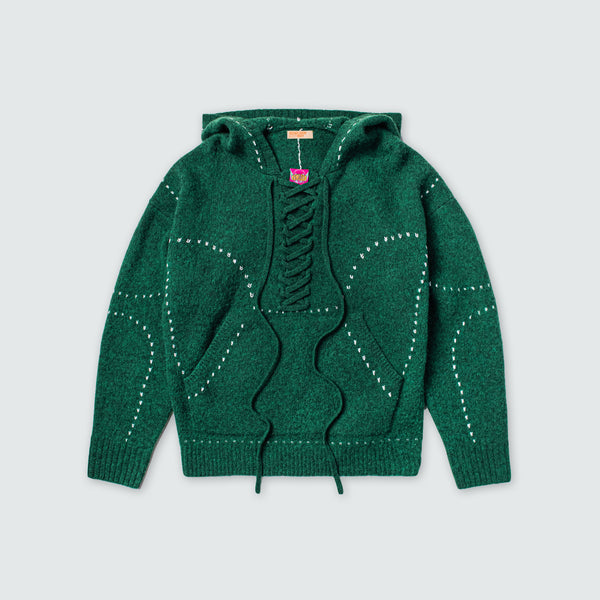 KOWLOON CITY BOY FELTED LACE UP  HOODIE GREEN