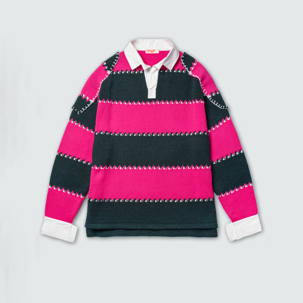 KOWLOON CITY BOY WINTER STRIPED POLO SWEATER PINK