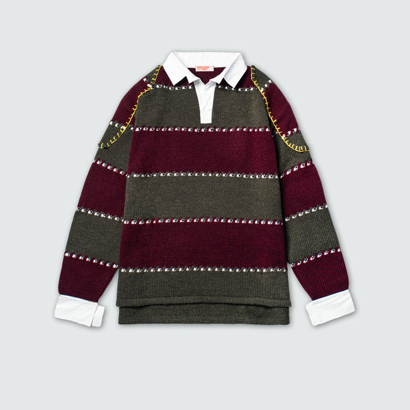 KOWLOON CITY BOY WINTER STRIPED POLO SWEATER MAROON