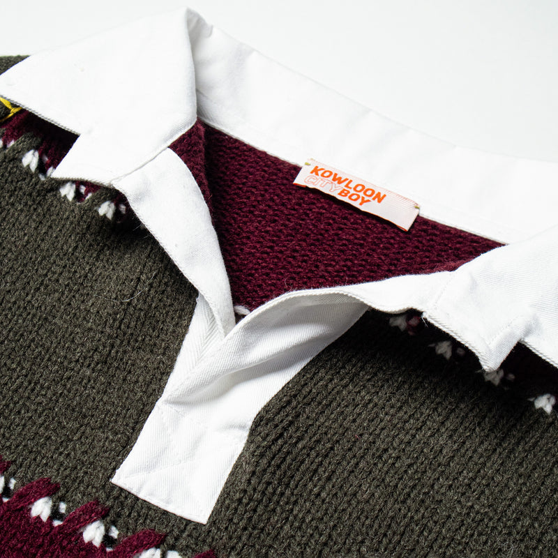 KOWLOON CITY BOY WINTER STRIPED POLO SWEATER MAROON
