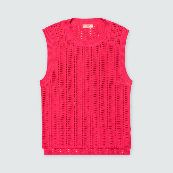 KOWLOON CITY BOY OPEN KNIT TANK FUCHSIA