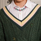 KOWLOON CITY BOY PINS COLLEGE CABLE SWEATER GREEN