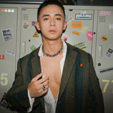 KOWLOON CITY BOY KOWLOON STRIPED PINS BLAZER BLUE