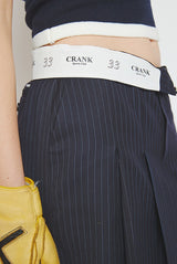 CRANK PIN STRIPE MIDI SKIRT NAVY