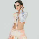 FAN YOUNG TIE DYE CROP CARDIGAN RAINBOW