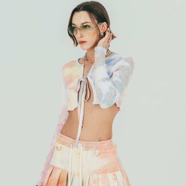 FAN YOUNG TIE DYE CROP CARDIGAN RAINBOW