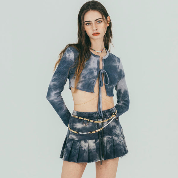 FAN YOUNG TIE DYE CROP CARDIGAN NAVY