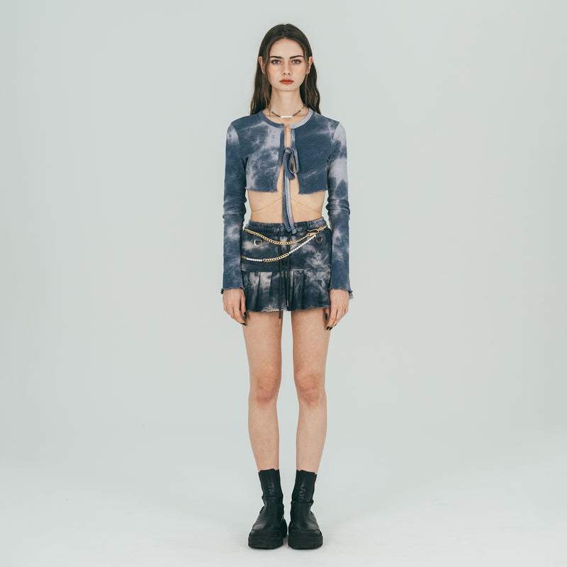 FAN YOUNG TIE DYE CROP CARDIGAN NAVY