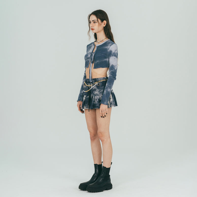 FAN YOUNG TIE DYE CROP CARDIGAN NAVY