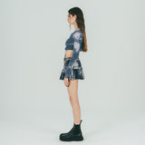 FAN YOUNG TIE DYE CROP CARDIGAN NAVY