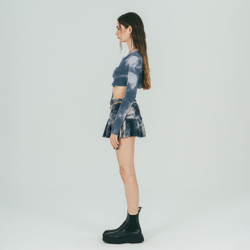 FAN YOUNG TIE DYE CROP CARDIGAN NAVY