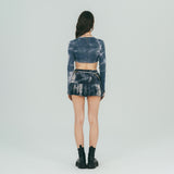 FAN YOUNG TIE DYE CROP CARDIGAN NAVY