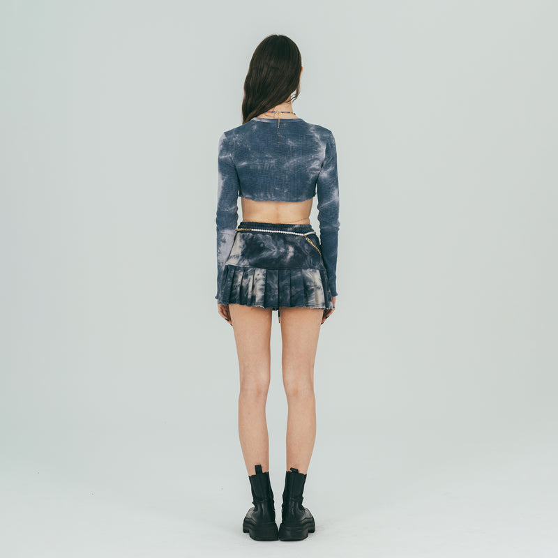 FAN YOUNG TIE DYE CROP CARDIGAN NAVY