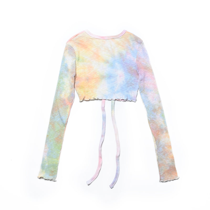 FAN YOUNG TIE DYE CROP CARDIGAN RAINBOW