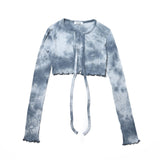 FAN YOUNG TIE DYE CROP CARDIGAN NAVY