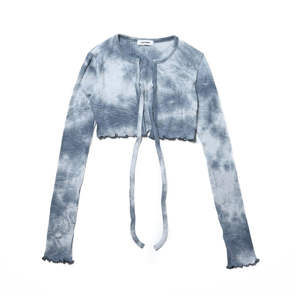 FAN YOUNG TIE DYE CROP CARDIGAN NAVY