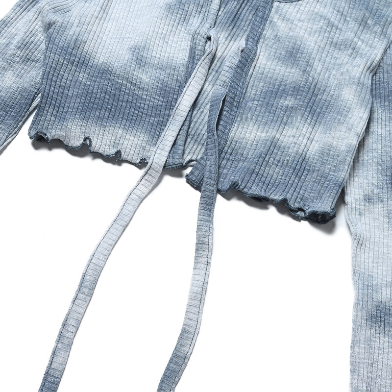 FAN YOUNG TIE DYE CROP CARDIGAN NAVY