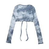 FAN YOUNG TIE DYE CROP CARDIGAN NAVY