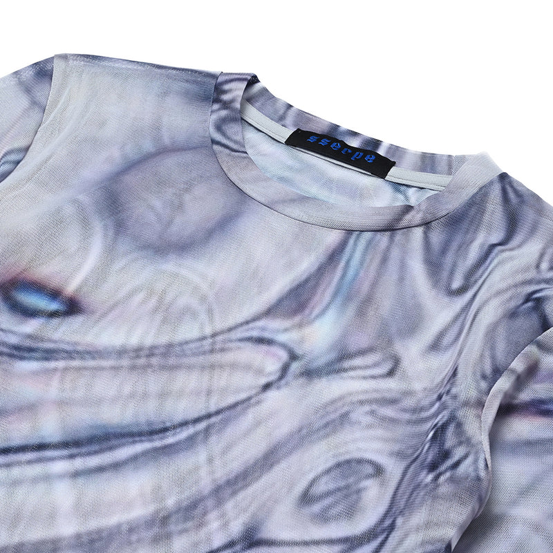 SSERPE LIQUID METAL MESH CROP TEE MULTI