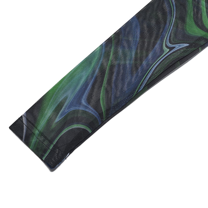 SSERPE MARBLING MESH HALF NECK CROP TEE MULTI