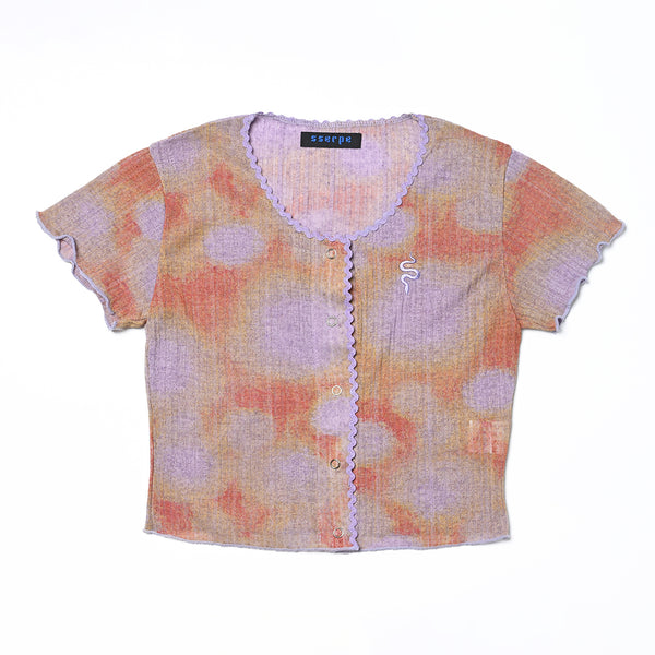 SSERPE WATER BUBBLE TIE-DYE CROP CARDIGAN PURPLE & ORANGE
