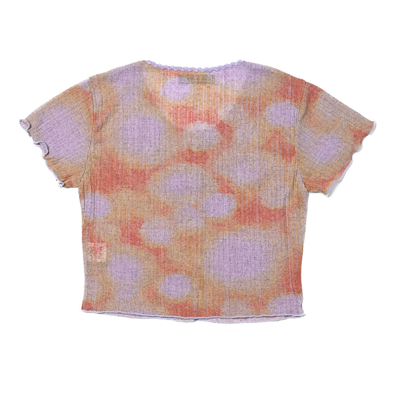 SSERPE WATER BUBBLE TIE-DYE CROP CARDIGAN PURPLE & ORANGE
