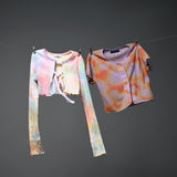 FAN YOUNG TIE DYE CROP CARDIGAN RAINBOW