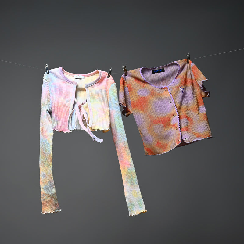FAN YOUNG TIE DYE CROP CARDIGAN RAINBOW