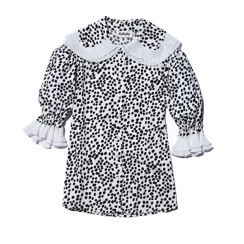 AVAVAV SHORT SLEEVE PLISSE COLLAR BLOUSE BLACK DOTS