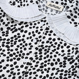 AVAVAV SHORT SLEEVE PLISSE COLLAR BLOUSE BLACK DOTS