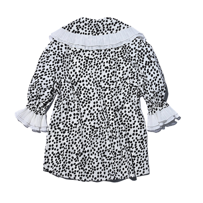 AVAVAV SHORT SLEEVE PLISSE COLLAR BLOUSE BLACK DOTS
