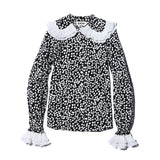 AVAVAV LONG SLEEVE PLISSE COLLAR BLOUSE WHITE DOTS