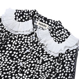 AVAVAV LONG SLEEVE PLISSE COLLAR BLOUSE WHITE DOTS