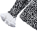 AVAVAV LONG SLEEVE PLISSE COLLAR BLOUSE WHITE DOTS